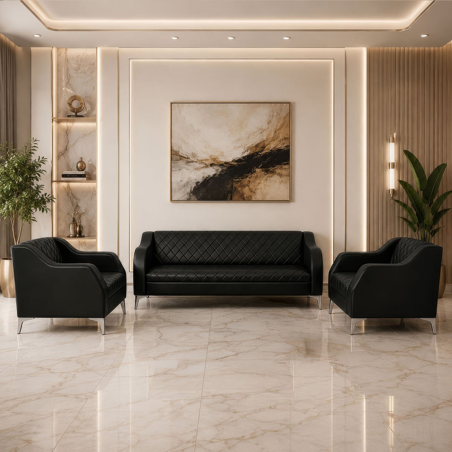 طقم كنب مكتبي – أسود - HC304