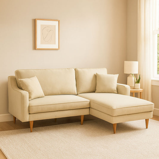 ركنة منزلية مودرن على شكل حرف L – خشب طبيعي – بيج –205*175*85 سم - Alpha Mini
