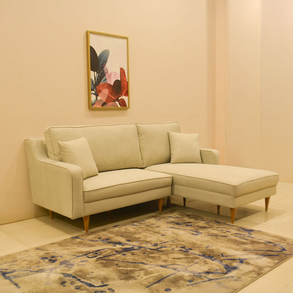 ركنة منزلية مودرن على شكل حرف L – خشب إم دي إف و موسكي والأرجل خشب زان   – بيج –205*175*85 سم - Alpha Mini
