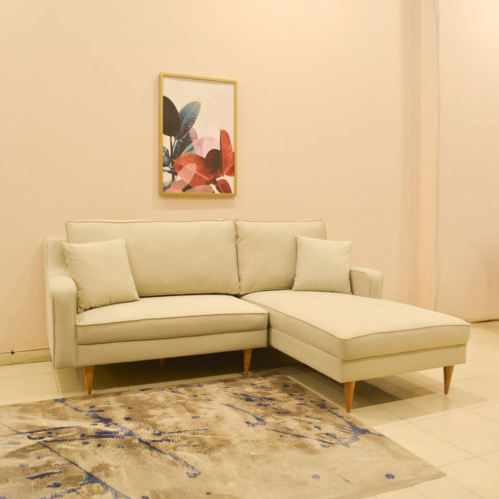 ركنة منزلية مودرن على شكل حرف L – خشب إم دي إف و موسكي والأرجل خشب زان   – بيج –205*175*85 سم - Alpha Mini
