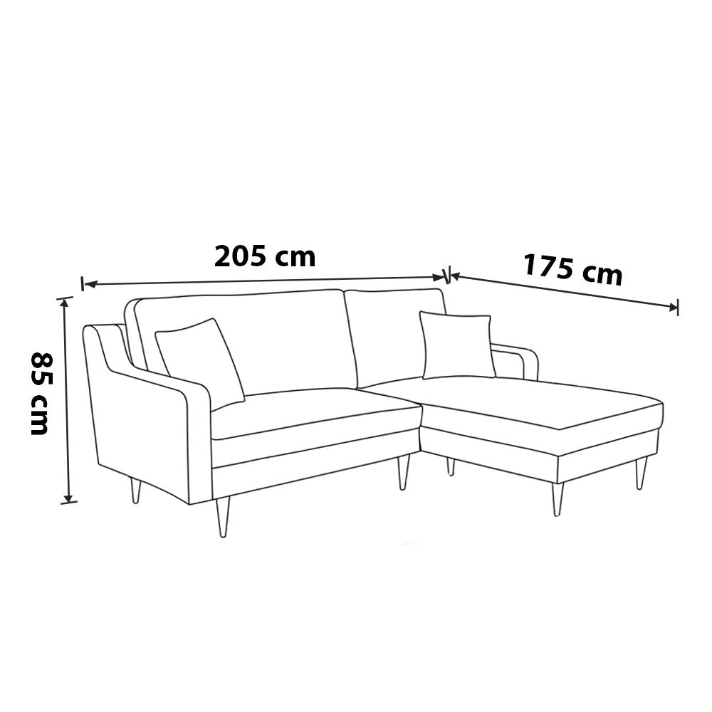 ركنة منزلية مودرن على شكل حرف L – خشب إم دي إف و موسكي والأرجل خشب زان   – بيج –205*175*85 سم - Alpha Mini

