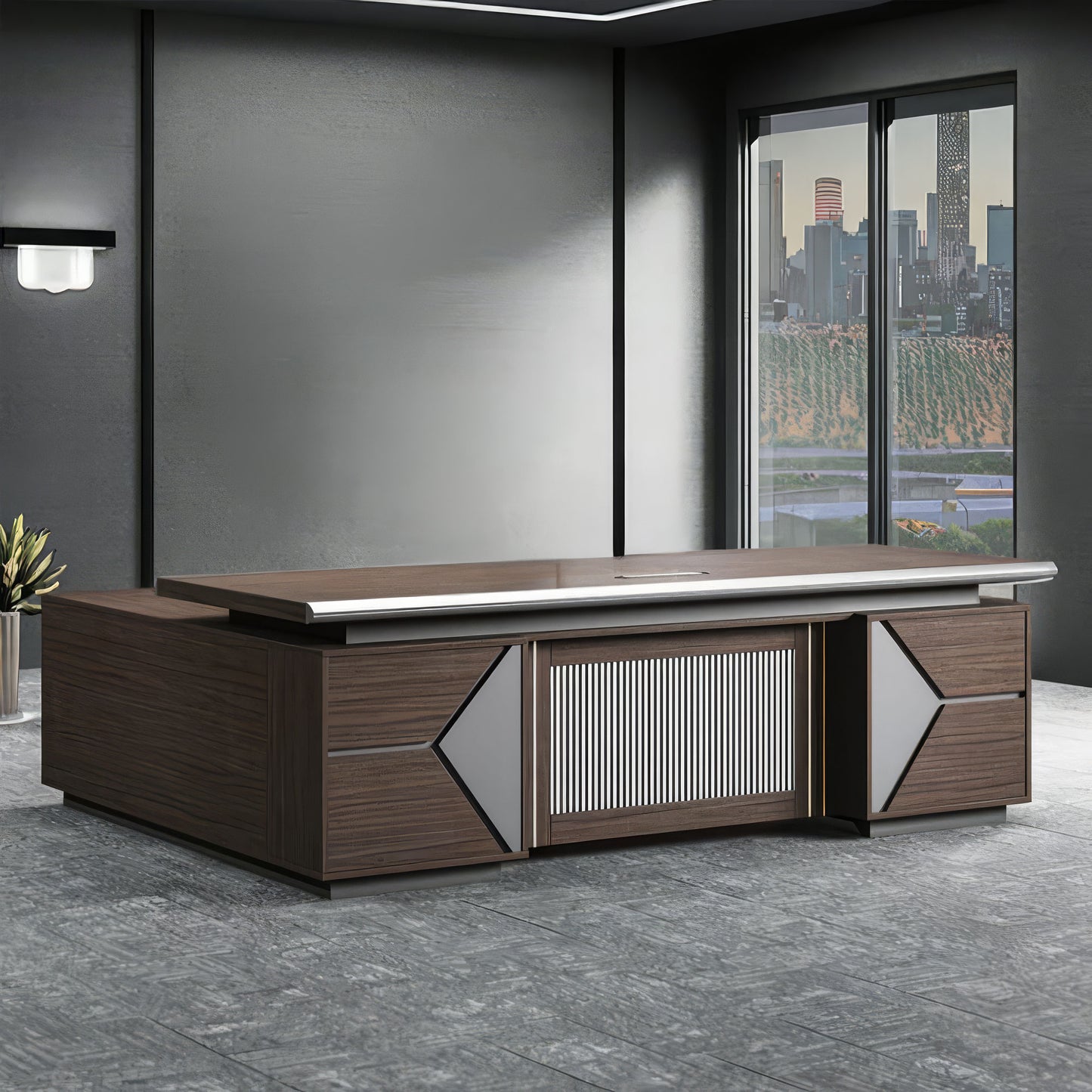 مكتب 200×160×75 سم + وحدة جانبية + وحدة أدراج متصلة – بني – AZ50069