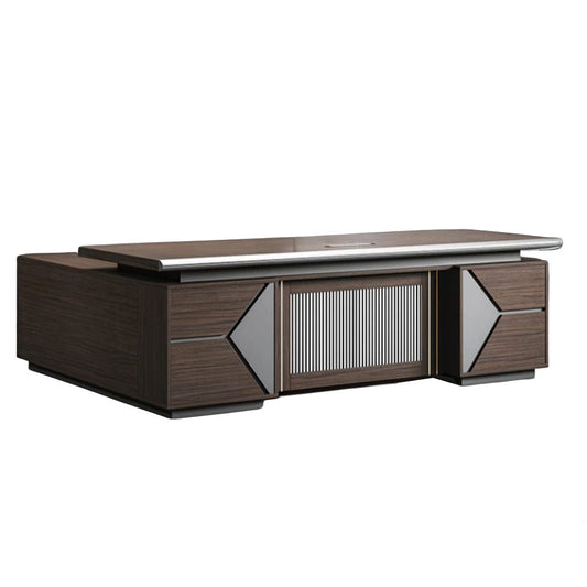 Desk 200×160×75 cm + Side Unit + Attached Drawer Unit – Brown – AZ50069