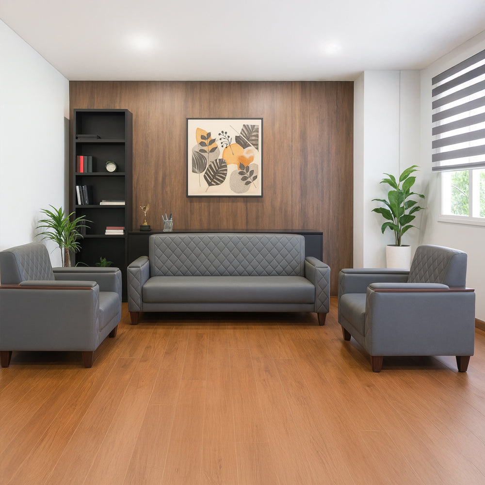 Office Sofa Set – Gray Leather with Musky and mdf Wood - TOZLA