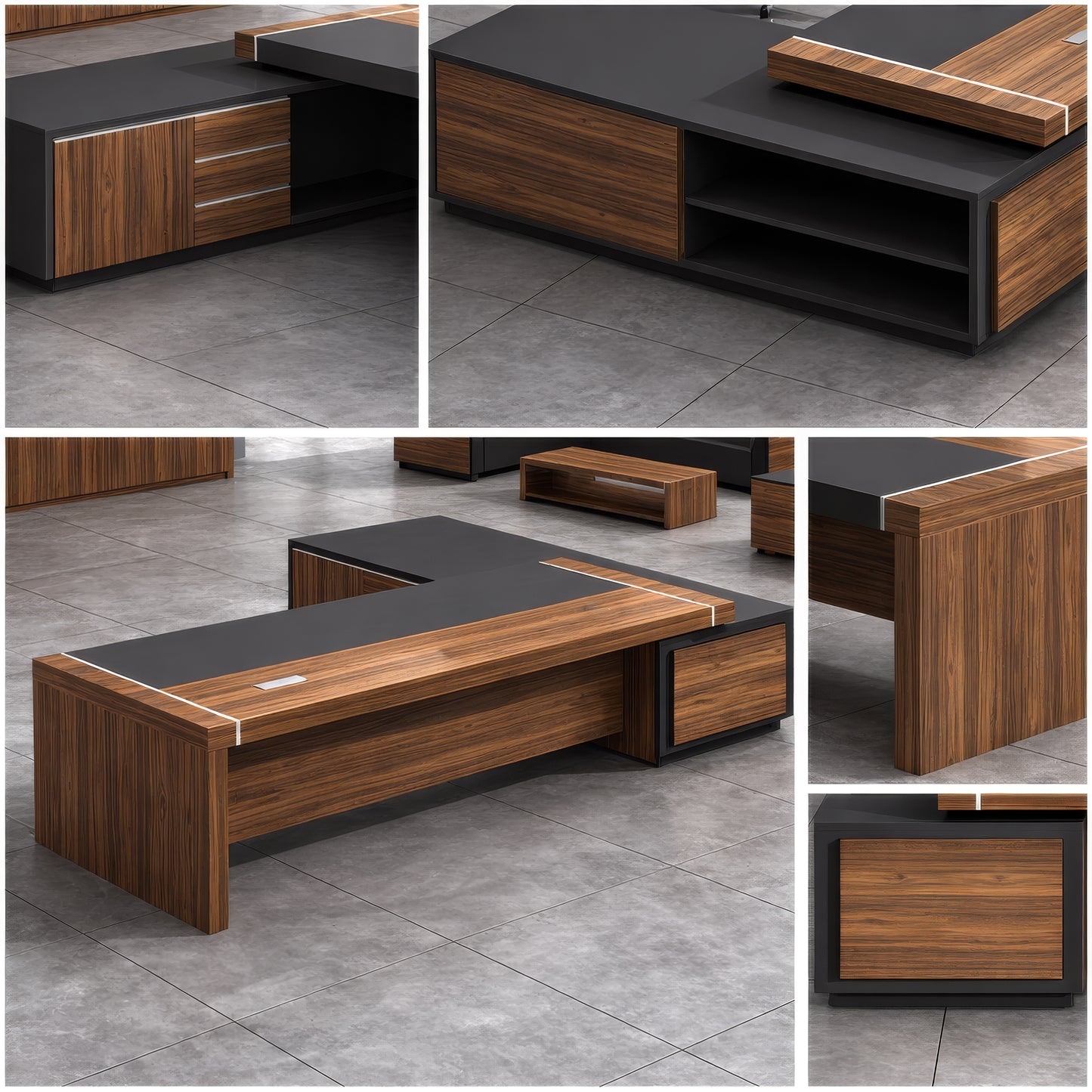 مكتب 220×160×75 سم + سايد – بني وأسود – AZ1089
