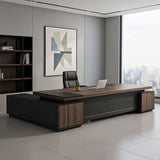 Desk 200×160×75 cm + Side Unit – Brown and Black – AZ1265