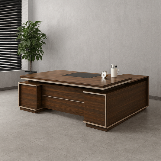 Desk 200×160×75 cm + Side Unit – Brown and Beige – AZ120134