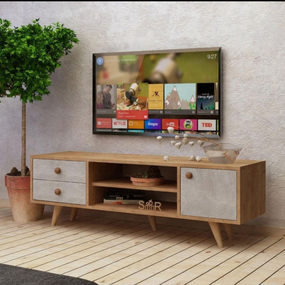 طاولة تلفزيون 160 × 30 × 45 سم – خشبي ورمادي – AZ30011
