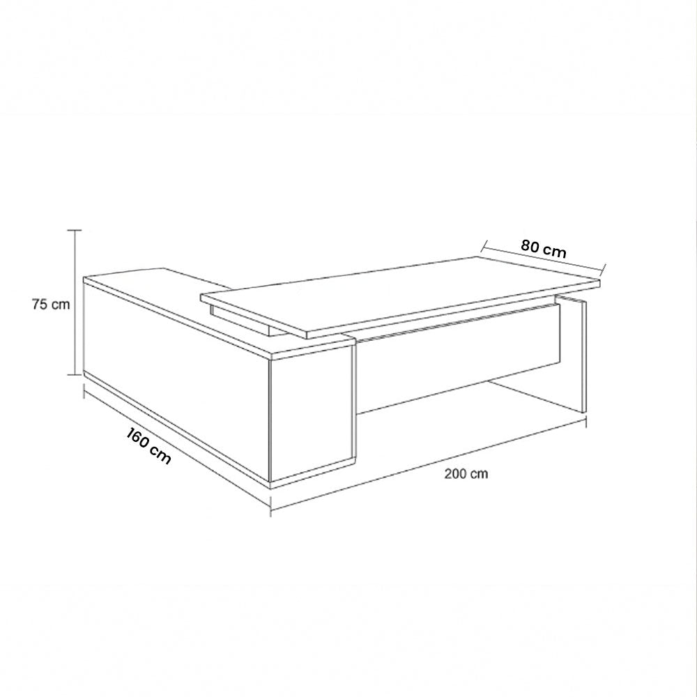 Desk 200×160×75 cm + Side Unit – Wooden and White – AZ120140