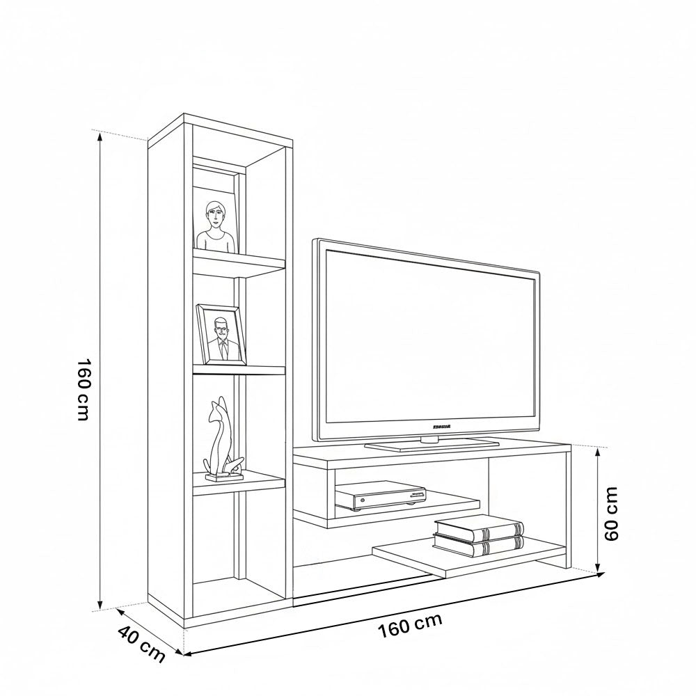 طاولة تلفزيون 160 × 160 × 40 سم – بني وأبيض – AZ111341