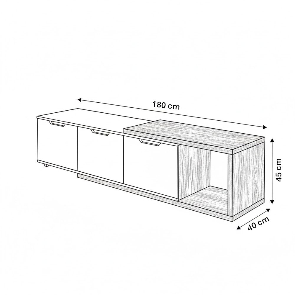 TV Table, 180 × 40 × 45 cm - Wooden and Black - TV Stand 5
