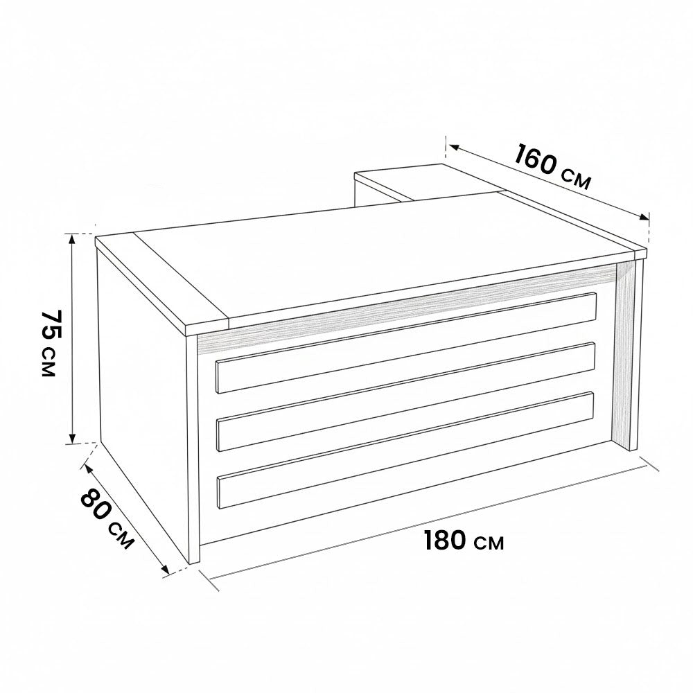مكتب 180×160×75 سم + سايد – خشبي وأبيض – AZ120107
