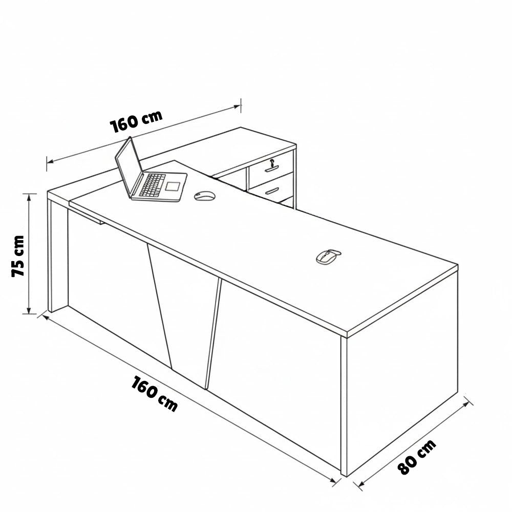 مكتب 160×160×75 سم + سايد – بني و أبيض – AZ12068