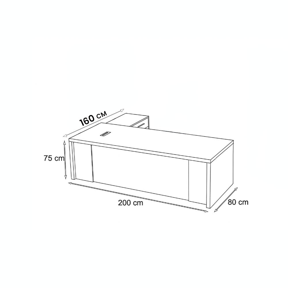 Desk 200×160×75 cm + Side Unit – Brown and Beige – AZ50004