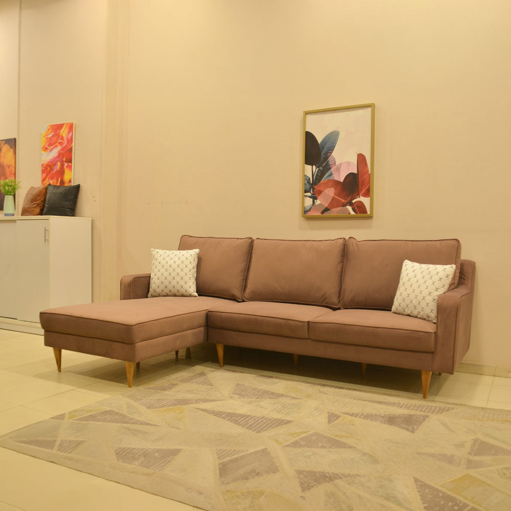 ركنة منزلية مودرن على شكل حرف L – خشب إم دي إف و موسكي والأرجل خشب زان  – وردي مطفي – 255*175*85 سم - Alpha Slim
