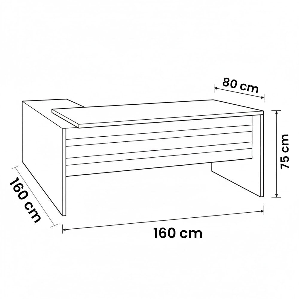 مكتب 160×160×75 سم + سايد – خشبي وأسود – AZ12065
