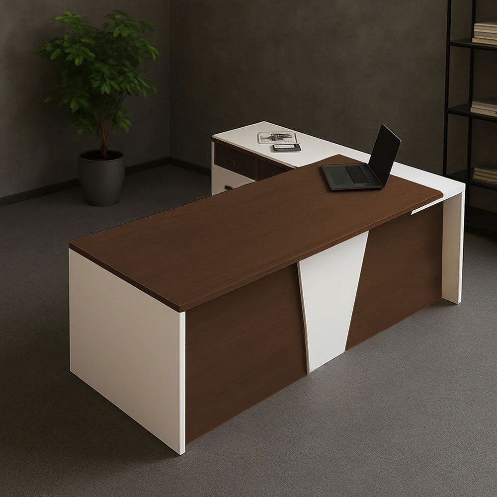 مكتب 160×160×75 سم + سايد – بني و أبيض – AZ12068