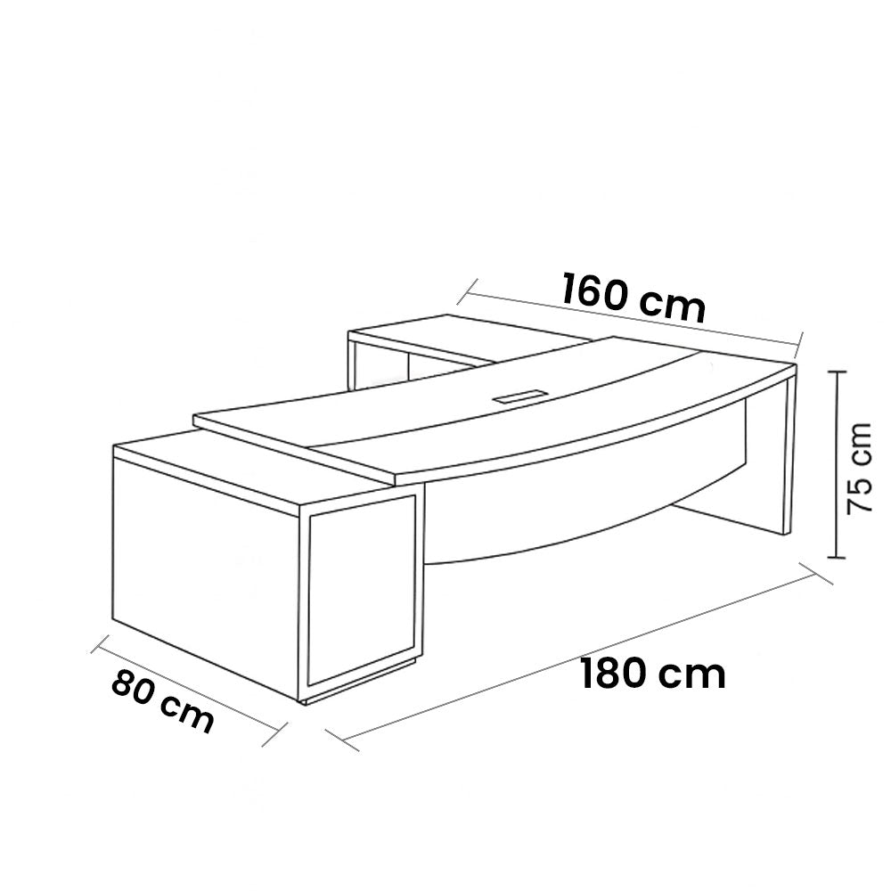Desk 180×160×75 cm + Side Unit – Wooden and White – AZ120124