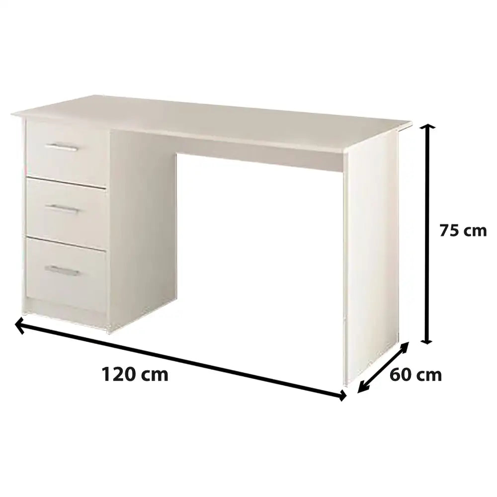 Desk 120 x 60 x 75 cm + Attached Drawer Unit - White - AZ1063