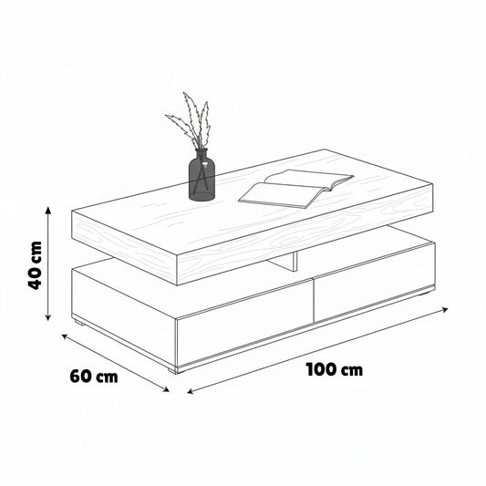 طاولة استقبال 100×60×40 سم - أبيض وخشبي - AZH-00040

